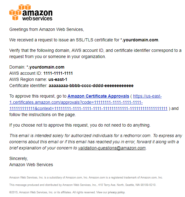 Письмо от Amazon Web Services