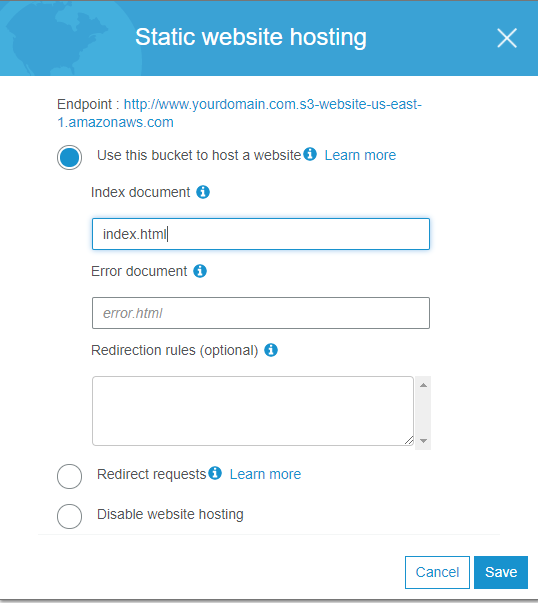 Static website hosting