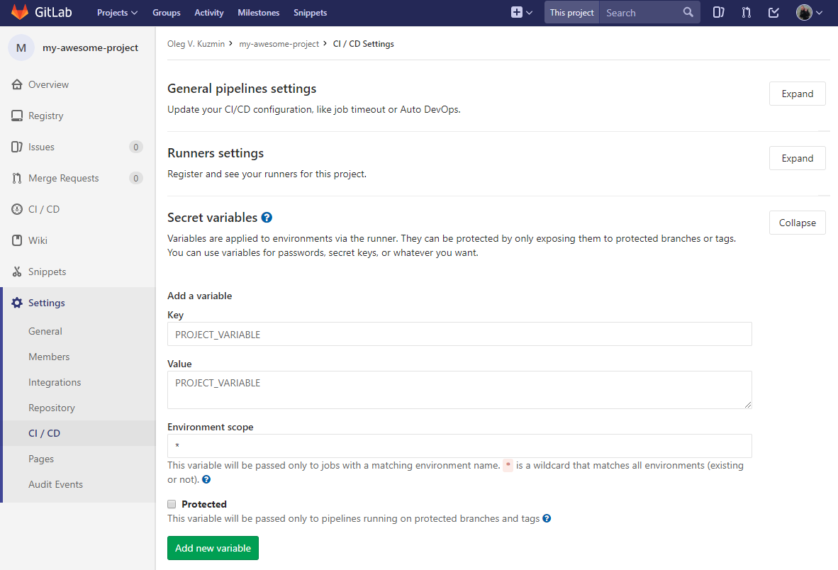 General pipelines settings