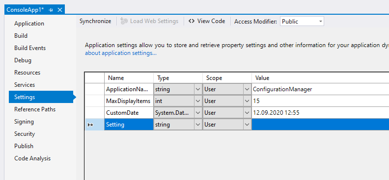 дизайнер файлов *.settings