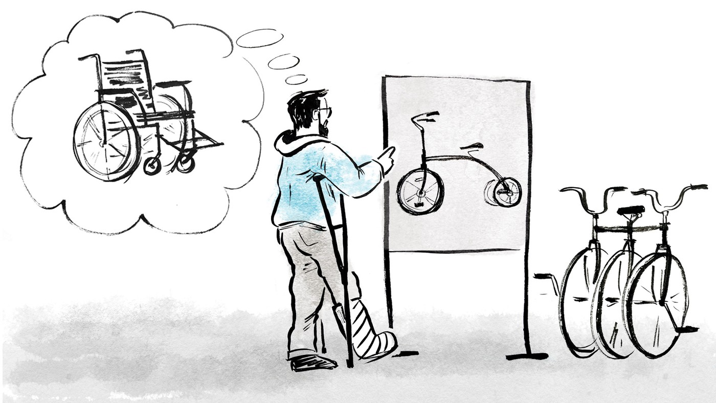 Картинка: костыли и велосипеды
